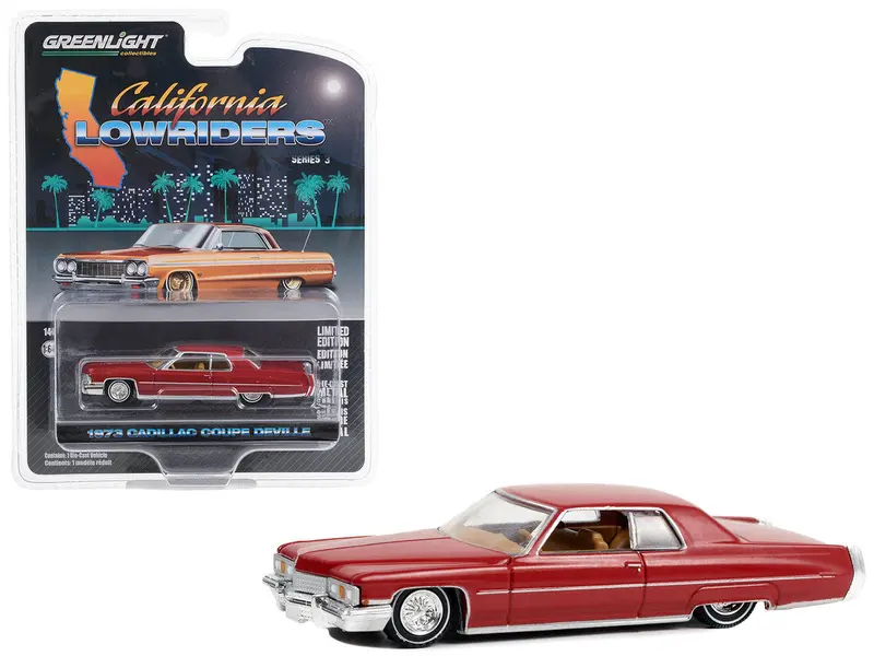 1:64 1973 Cadillac Coupe Deville -- Maroon -- California Lowriders 1