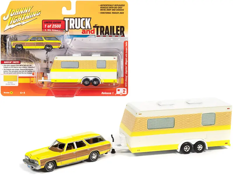 1:64 1973 Chevrolet Caprice Wagon W/Camper Trailer -- Johnny Lightning 1