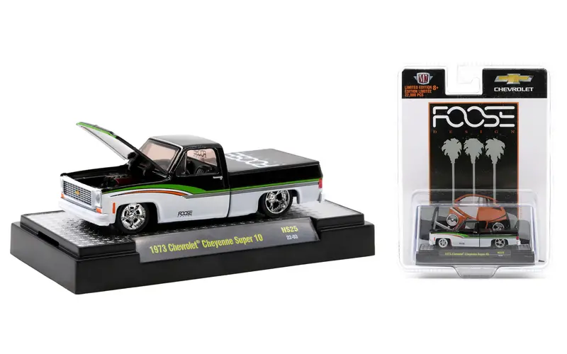 1:64 1973 Chevrolet Cheyenne Super 10 -- Foose Black/Green/White -- M2 Machines 1