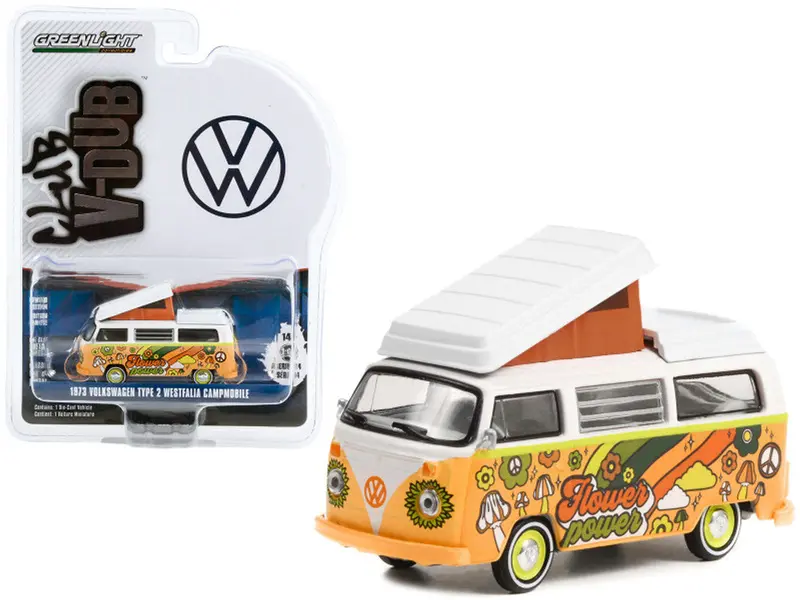 1:64 1973 Vw Type 2 Kombi Westfalia Campmobile -- Flower Power --  Greenlight 1