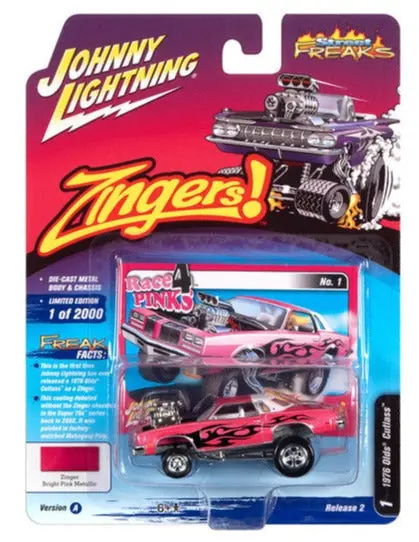 1:64 1976 Oldsmobile Cutlass -- Zinger Bright Pink Metallic -- Johnny Lightning 1
