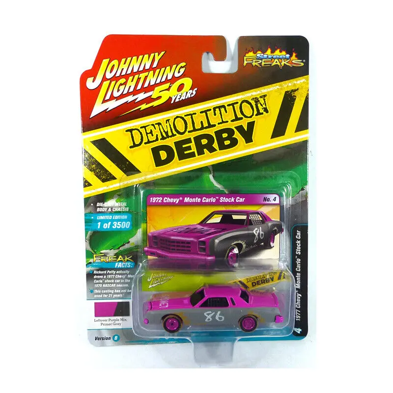 1:64 1977 Chevrolet Monte Carlo Stock Car -- Purple/Grey -- Johnny Lightning 1
