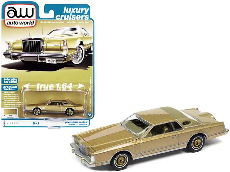 1:64 1978 Lincoln Continental Mark V -- Jubilee Gold Metallic -- Auto World 1