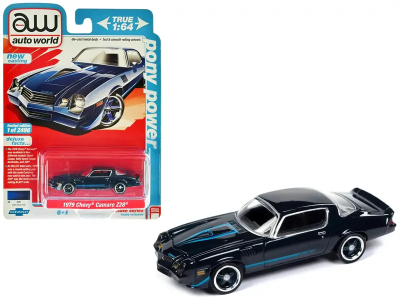 1:64 1979 Chevrolet Camaro Z/28 -- Dark Blue Metallic  -- Auto World 1
