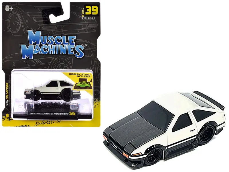 1:64 1983 Toyota Sprinter Trueno (Ae86) -- White W/Carbon Hood -- Muscle Machines 1