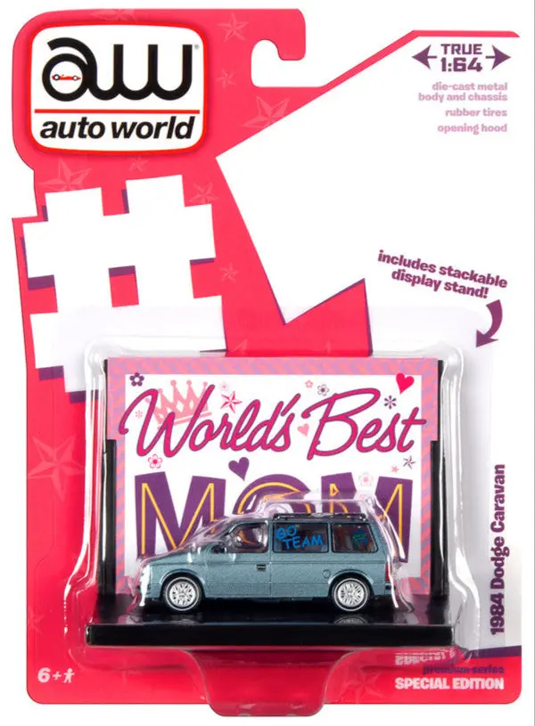 1:64 1984 Dodge Caravan Minivan - Blue Metallic "Worlds' Best Mom" -- Auto World 1