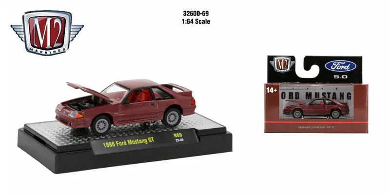 1:64 1988 Ford Mustang Gt -- Maroon -- M2 Machines 1