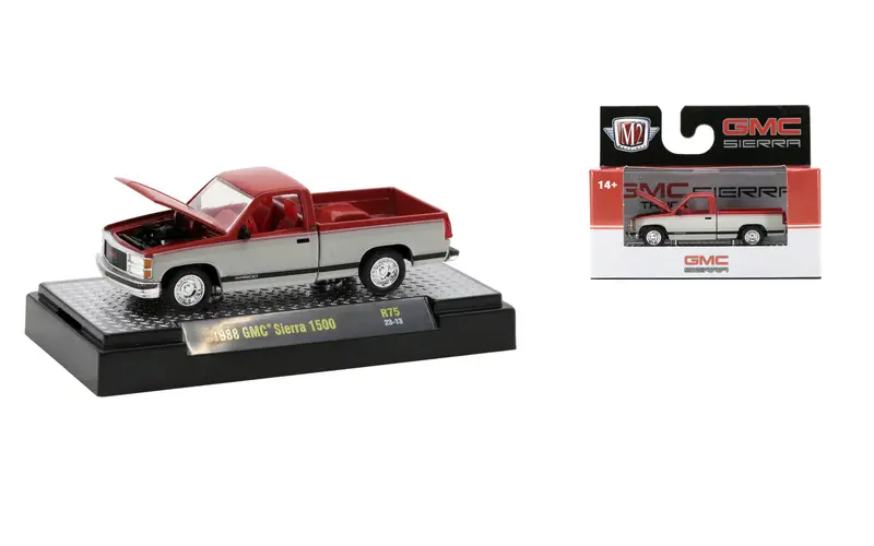 1:64 1988 Gmc Sierra 1500 -- Red/White -- M2 Machines Auto Thentics 75 1