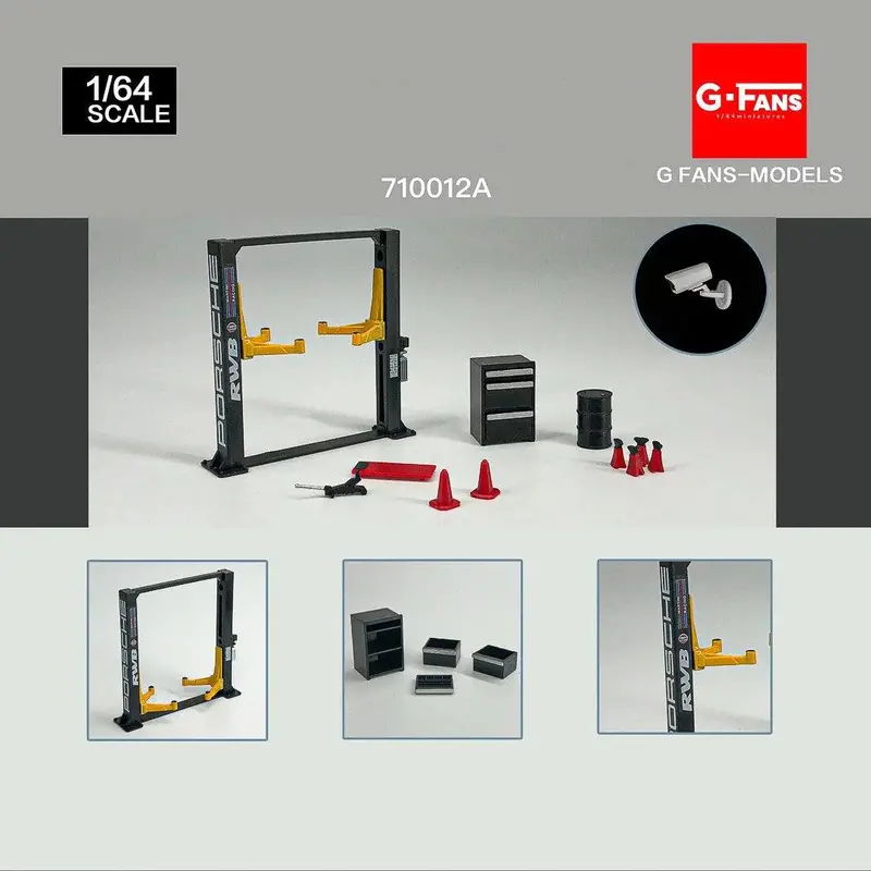 1:64 2-Post Hoist Lift -- Black Rwb Porsche -- G-Fans 710012A 1