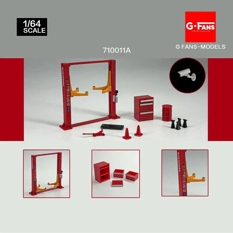 1:64 2-Post Hoist Lift -- Red Honda Mugen -- G-Fans 710011A 1