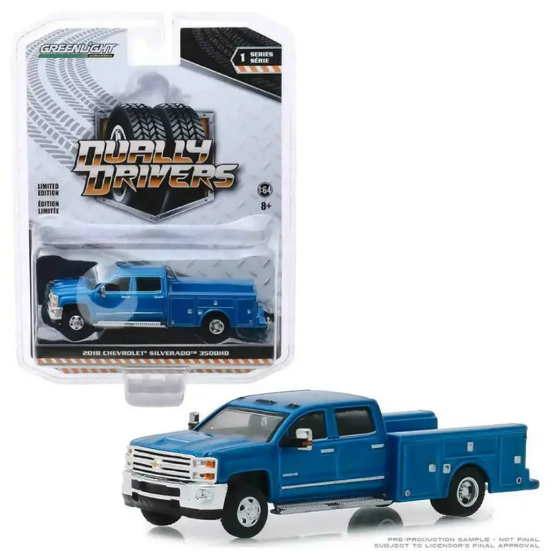 1:64 2018 Chevrolet Silverado 3500 Servicebed -- Deep Ocean Blue -- Greenlight 1