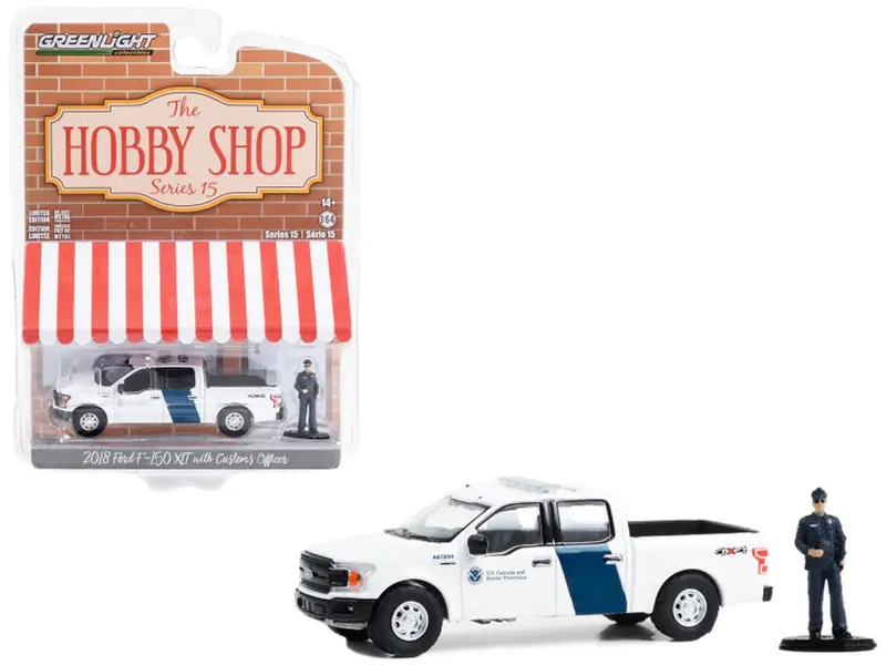 1:64 2018 Ford F-150 Xlt W/Customs Officer -- White --  Greenlight 1