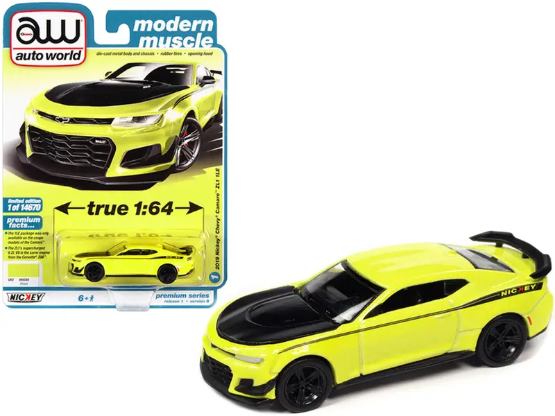 1:64 2019 Chevrolet Camaro Nickey Zl1 1Le -- Shock Yellow -- Auto World 1