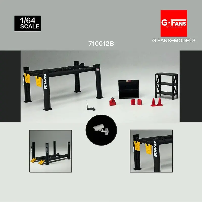 1:64 4-Post Hoist Lift -- Black Rwb Porsche -- G-Fans 710012B 1