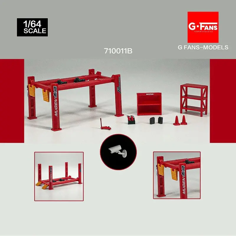 1:64 4-Post Hoist Lift -- Red Honda Mugen -- G-Fans 710011B 1