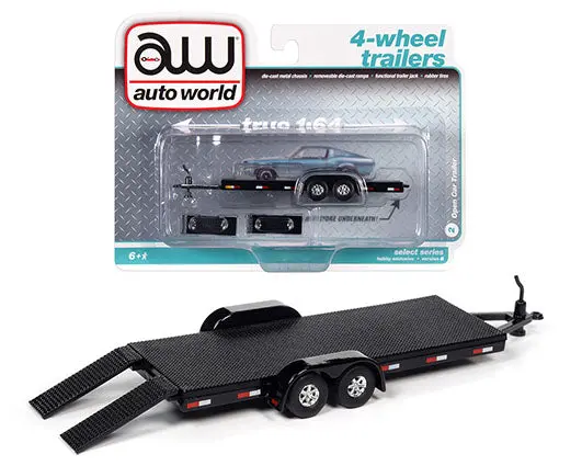 1:64 4-Wheel Open Car Transport Trailer -- Black -- Auto World 1
