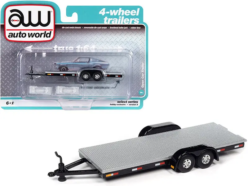 1:64 4-Wheel Open Car Transport Trailer -- Silver/Black -- Auto World 1