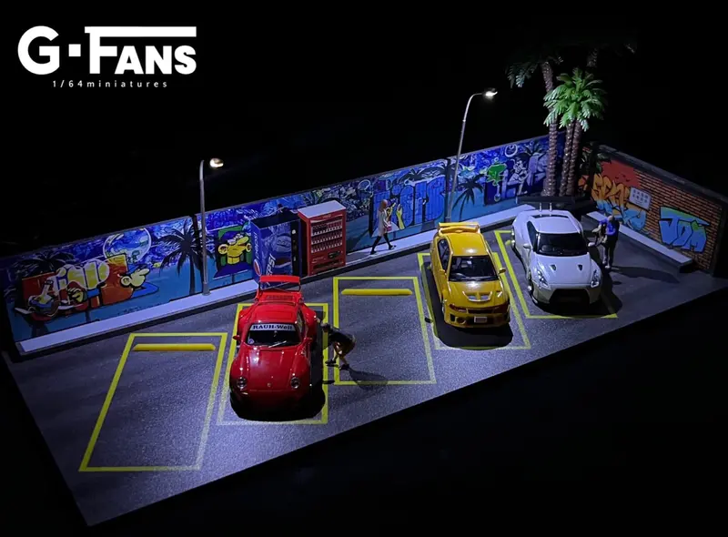 1:64 Beach Graffiti Car Park Garage Diorama Display With Leds -- G-Fans 710027 1
