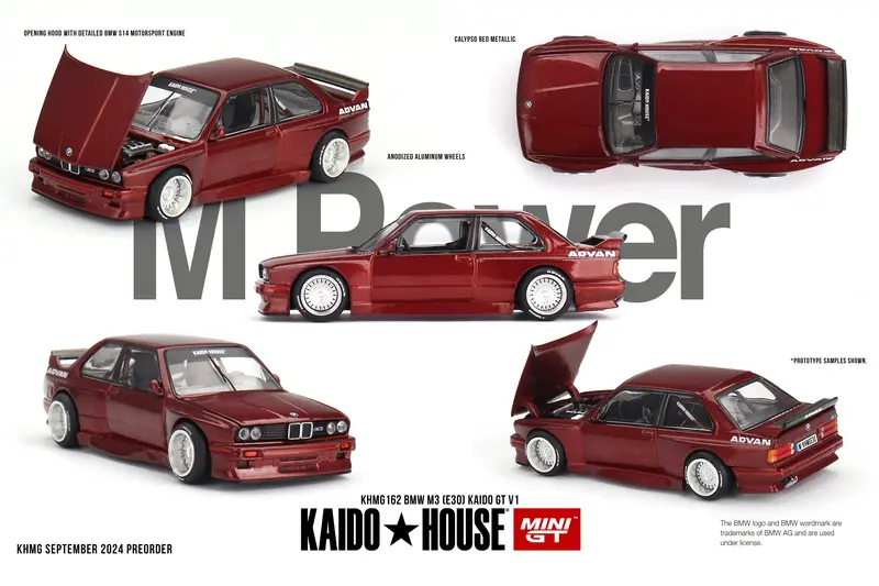 1:64 Bmw M3 (E30) Kaido Works V1 -- Maroon -- Kaidohouse X Mini Gt Khmg162 1