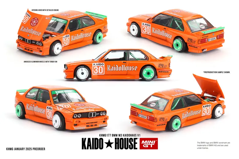 1:64 Bmw M3 (E30) Kaido Works V1 -- Orange -- Kaido House X Mini Gt Khmg177 1