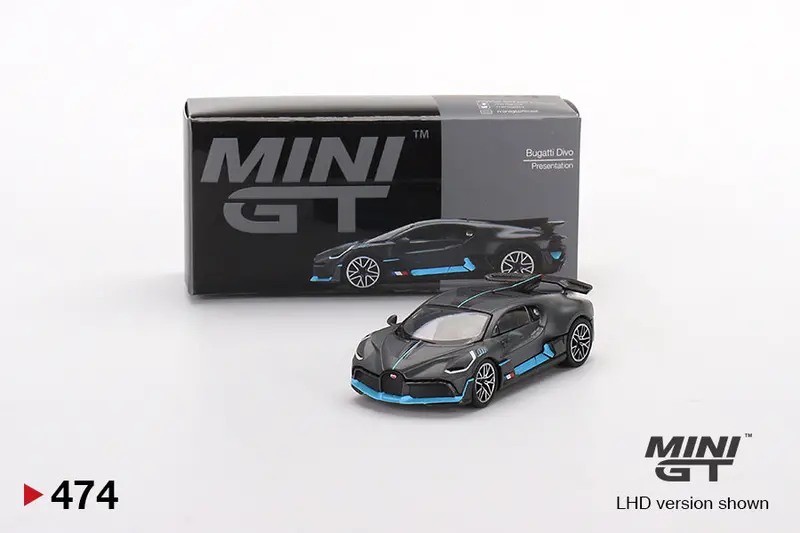 1:64 Bugatti Divo -- Presentation (Grey/Blue) -- Mini Gt 1