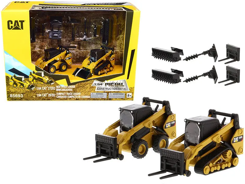 1:64 Cat 272D2 Skid Steer Loader & 297D2 Compact Track Loader -- Diecast Masters 1