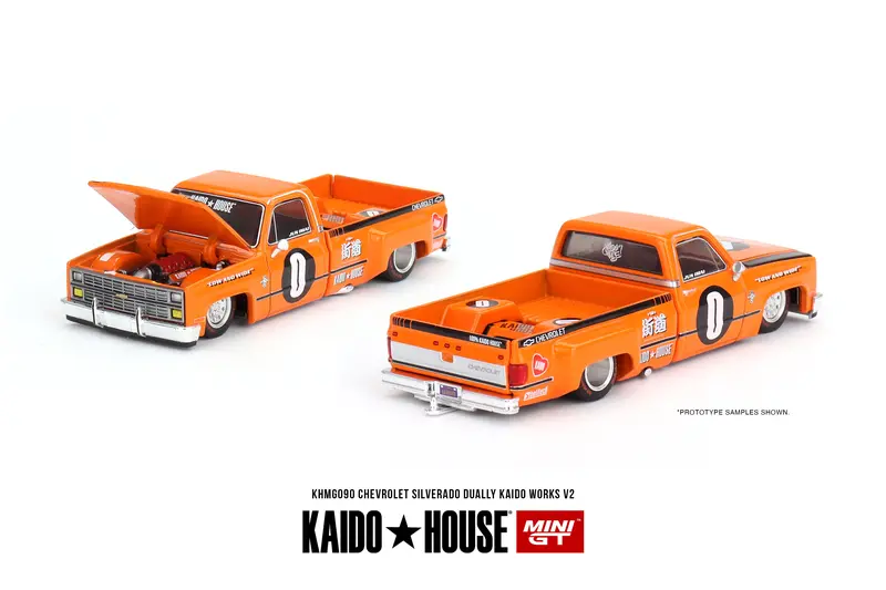 1:64 Chevrolet Silverado Dually -- Kaido Works V2 Orange -- Kaido House X Mini Gt 1