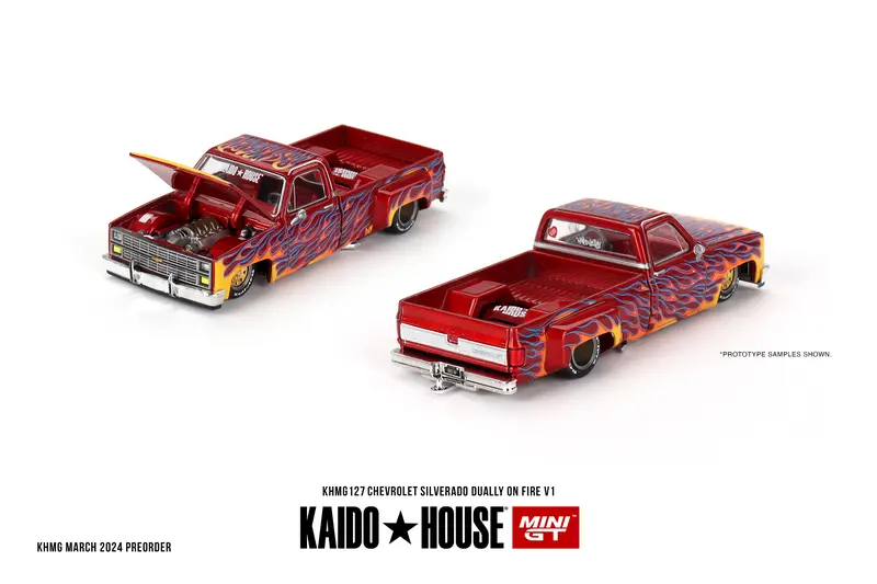 1:64 Chevrolet Silverado Dually On Fire V1 -- Kaido House X Mini Gt Khmg127 1