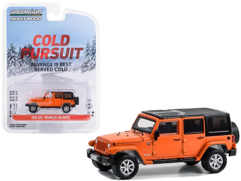 1:64 Cold Pursuit -- 2010 Jeep Wrangler Unlimited - Orange -- Greenlight 1