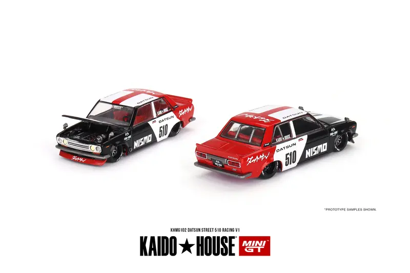 1:64 Datsun 510 Racing -- V1 Black/White/Red -- Kaido House X Mini Gt 1