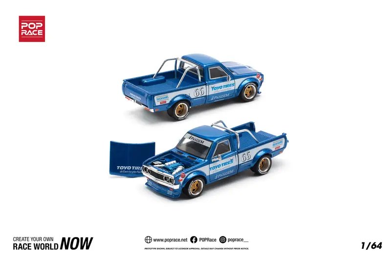 1:64 Datsun 620 Ute Pandem -- Blue/White Toyo Tires -- Pop Race 1