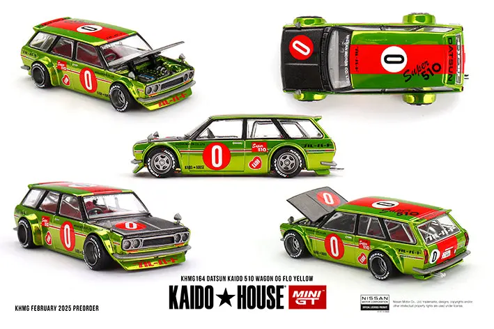 1:64 Datsun Kaido 510 Wagon Og -- Flo Yellow -- Kaido House X Mini Gt Khmg164 1