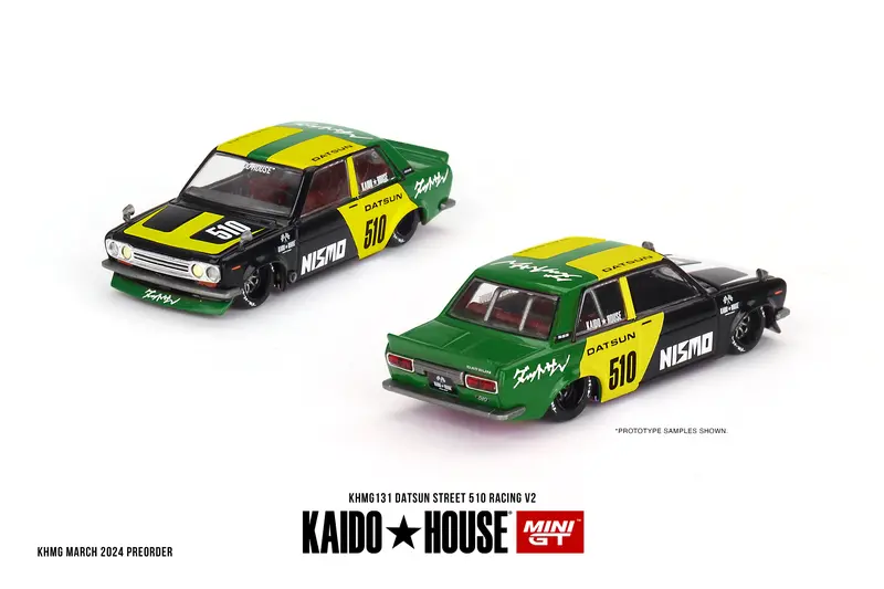 1:64 Datsun Street 510 V2 -- Black/Yellow/Green -- Kaido House X Mini Gt Khmg131 1