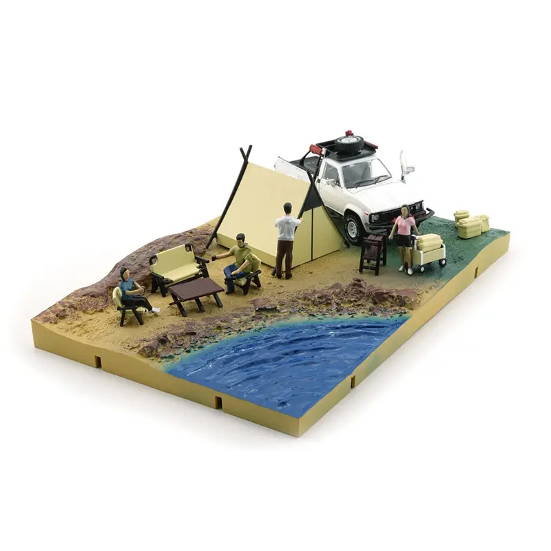 1:64 Diorama -- Camp Site W/Toyota Hilux 1980 N60/N70 White -- Bm Creations 1