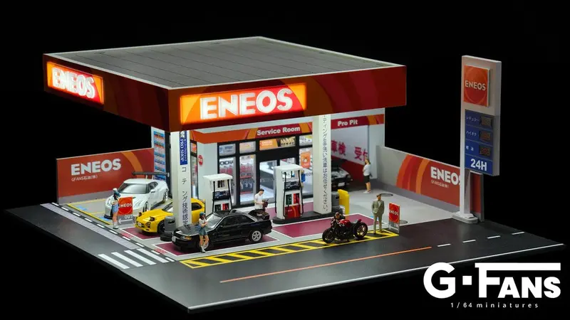 1:64 Eneos Petrol Gas Fuel Station Diorama Display With Leds -- G-Fans 710038 1