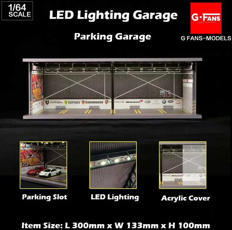 1:64 European Racing Garage Diorama Display With Leds -- G-Fans 710010 1