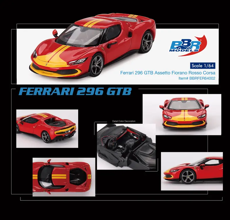 1:64 Ferrari 296 Gtb Assetto Fiorano -- Rosso Corsa (Red/Yellow) -- Bbr 2