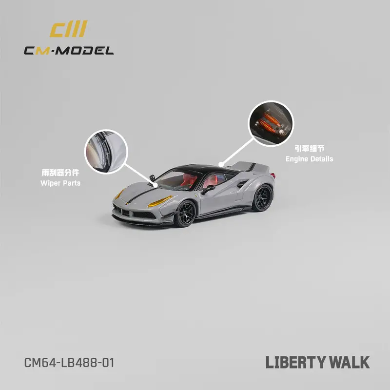 1:64 Ferrari 488 Lbwk Liberty Walk -- Matte Grey -- Cm-Model 1