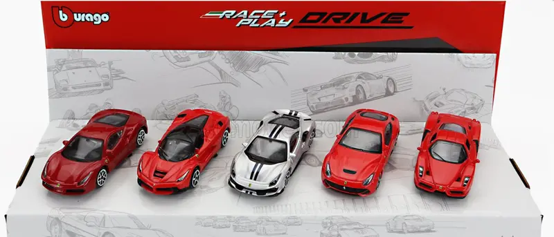 1:64 Ferrari 5-Pack -- 488 Gtb / Enzo / 488 Pista / Laferrari / F12 -- Bburago 1
