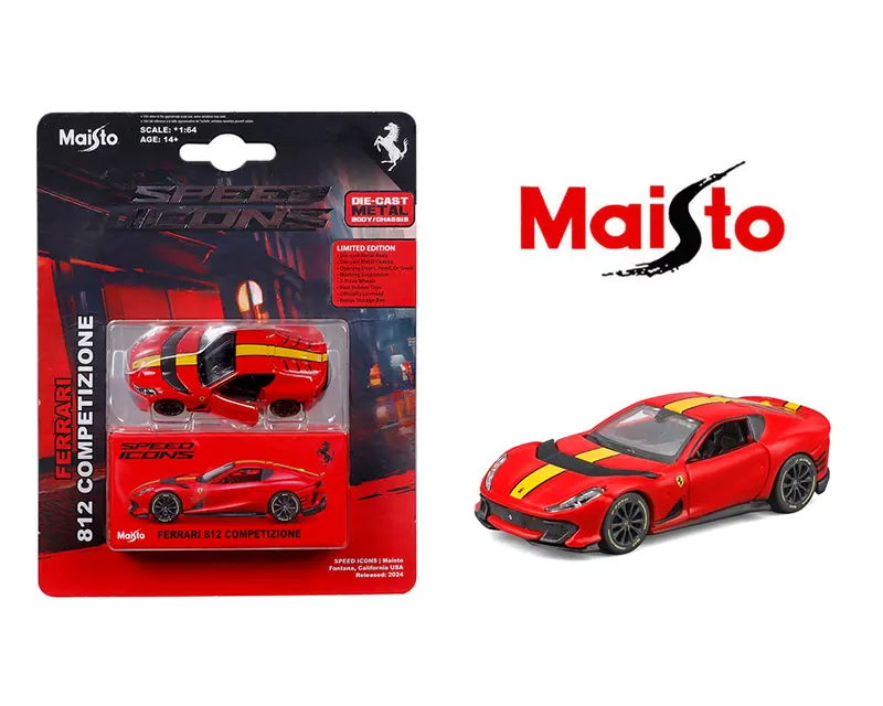 1:64 Ferrari 812 Competizione -- Red W/Yellow Stripe -- Maisto: Speed Icons 1
