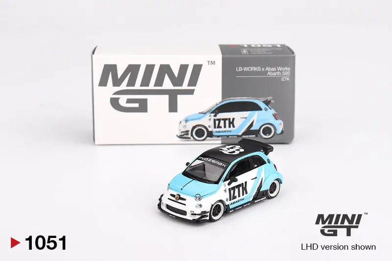 1:64 Fiat Abarth 595 Lb-Works X Abas Works - Iztk Blue/White -- Mini Gt Mgt01051 1