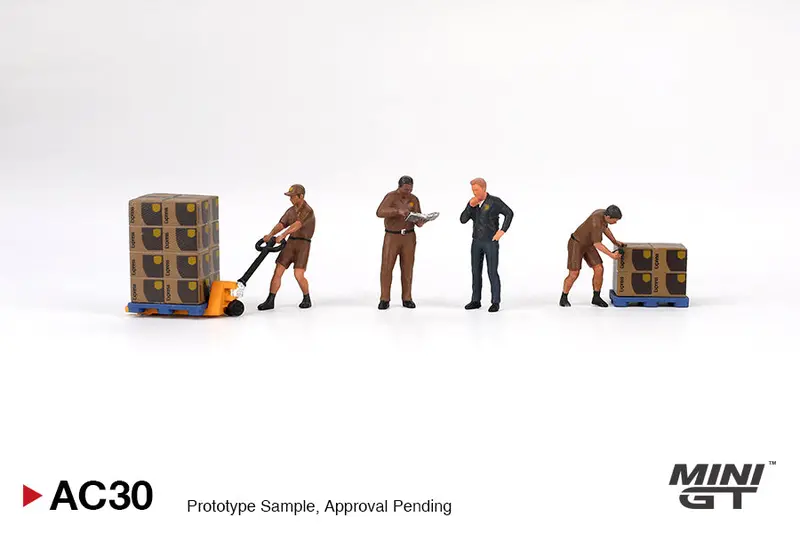1:64 Figurine Set: Ups Driver And Workers -- Mini Gt Mgtac30 1