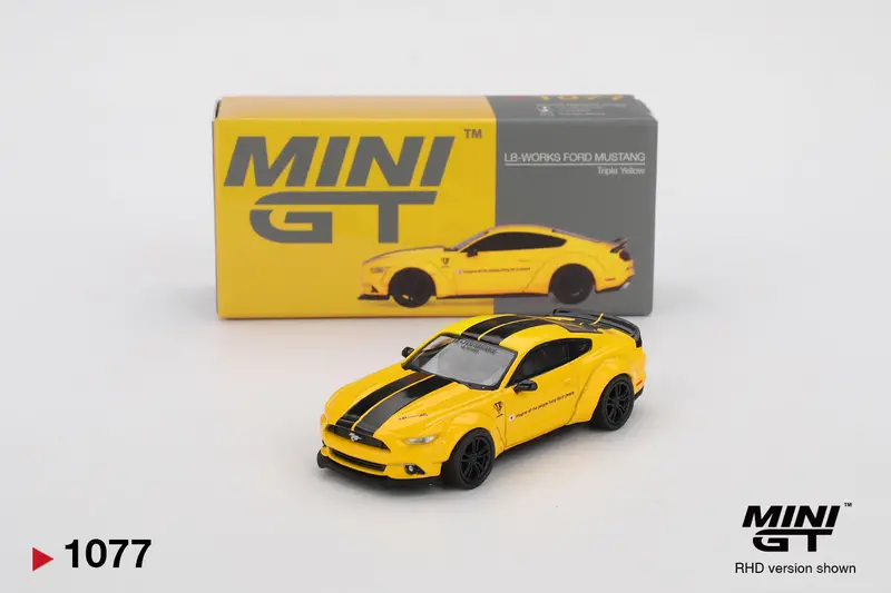 1:64 Ford Mustang Lb-Works -- Triple Yellow W/Black Stripes -- Mini Gt Mgt01077 1