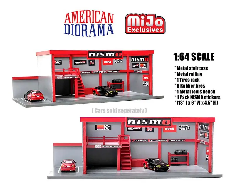1:64 Garage Diorama W/Advan Yokohama Nismo Stickers -- American Diorama 1