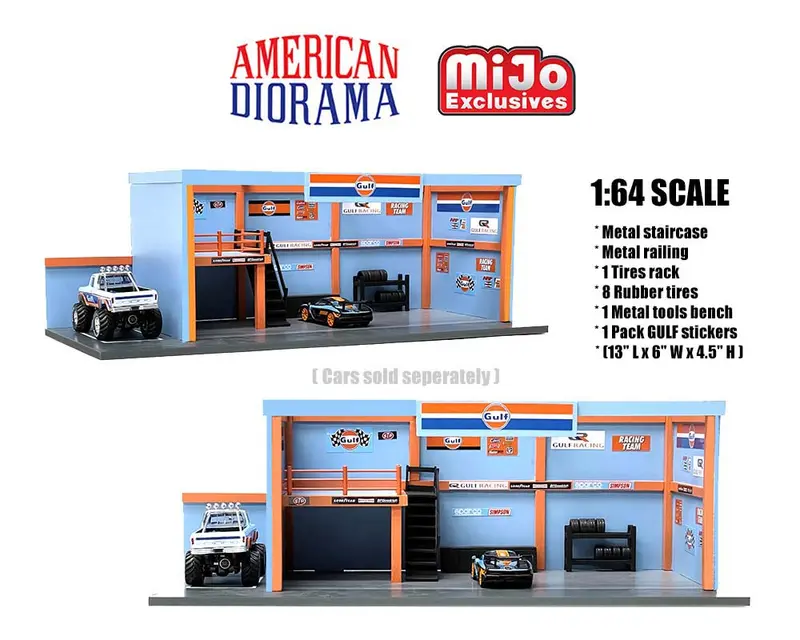 1:64 Garage Diorama W/Gulf Oil Stickers -- American Diorama 1