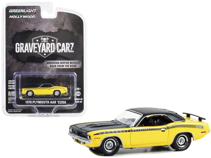 1:64 Graveyard Carz -- 1970 Plymouth Aar Cuda - Yellow/Black -- Greenlight 1