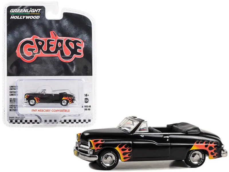 1:64 Grease -- 1949 Mercury Convertible - Black W/Flames -- Greenlight 1