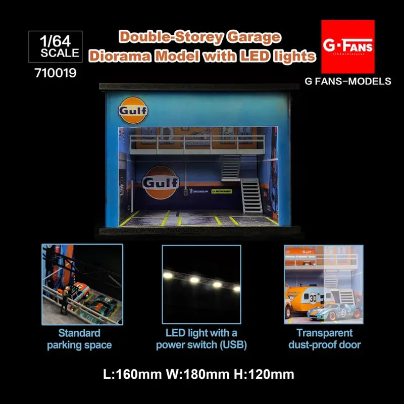 1:64 Gulf Oil Double-Storey Garage Diorama Display With Leds -- G-Fans 710019 1