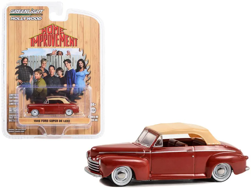 1:64 Home Improvement -- 1946 Ford Super De Luxe Convertible Red -- Greenlight 1