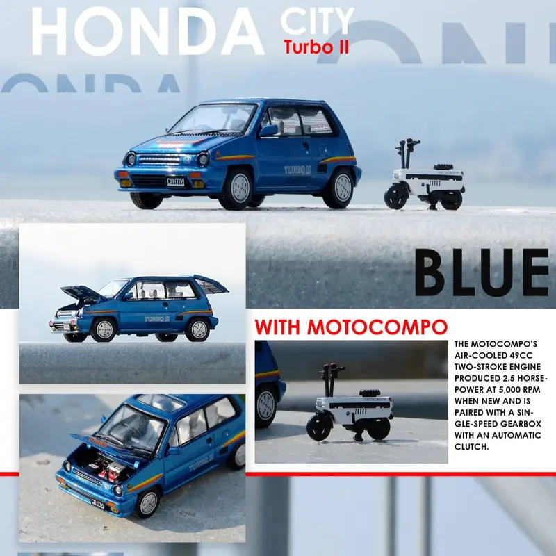 1:64 Honda City Turbo Ii W/Motocompo -- Blue W/Stripes -- Inno64 1